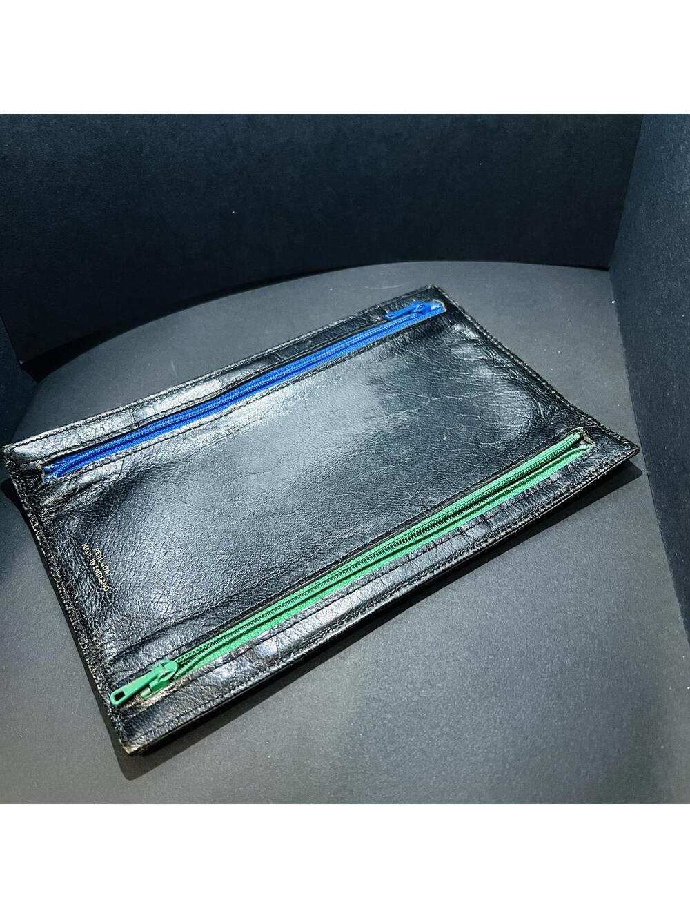 Handmade England Goatskin Leather 4-Pocket Slim Flat Organizer Hand Stitched